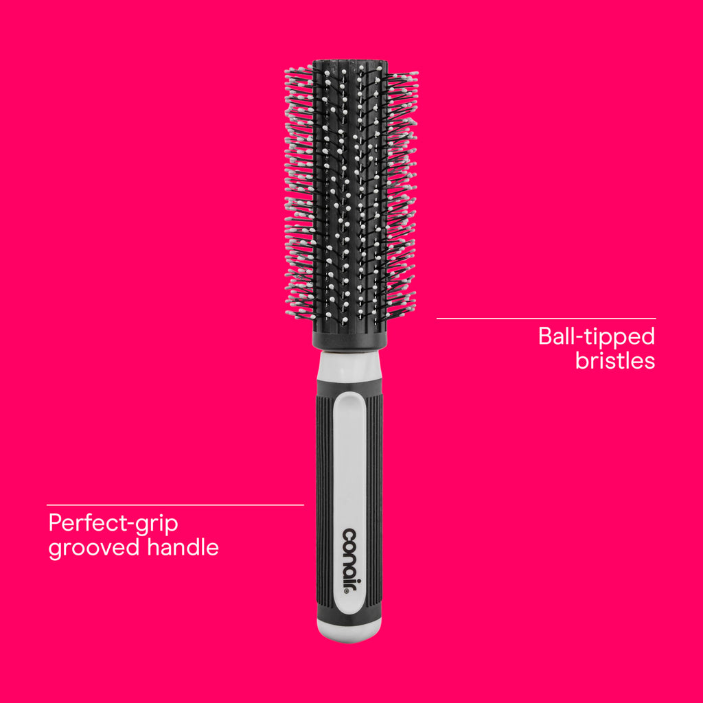 Conair Grip & Style Round Brush, Nylon Bristle Hair Brush for Blowout Styling, Ideal for Coarse, Curly, Wavy Hair, Color May Vary