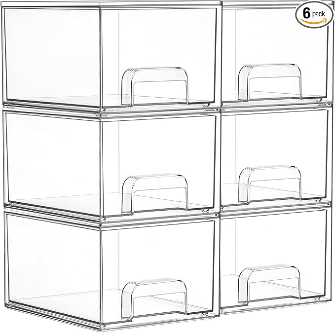 Vtopmart 4 Pack Small Clear Stackable Storage Drawers for Desk, Countertop