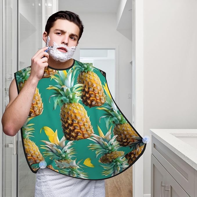 NOUZU Tropical Pineapple Hawaiian Print Beard Bib Apron For Men, Beard Hair Catcher For Men Shaving Trimming,Beard Cape Cloth