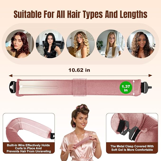 BLAAROOM Overnight Heatless Hair Curler, Upgraded with Hair Pad Grippers Satin Jumbo Flexi Blowout Curls Rods, 3pcs No-Heat Styling Tools Curling Rod to Sleep in for All Hair Types - Dark Pink