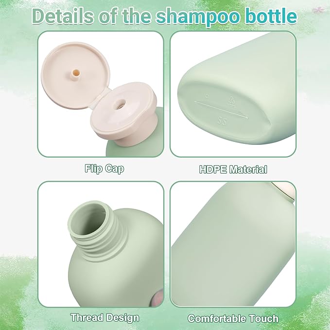 UMETASS 8.8 oz Plastic Travel Shampoo Bottles, Empty Plastic Squeeze Bottles with Flip Cap for Toiletries, Leakage-proof Travel Shampoo and Conditioner Bottles