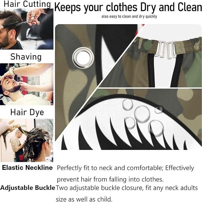 visesunny Barber Cape Flying Tiger Shark Camouflage Polyester Hair Cutting Salon Cape Apron Anti-Static Haircut Shaving Cloth Beard Shaving Bib Hairdressing Cape