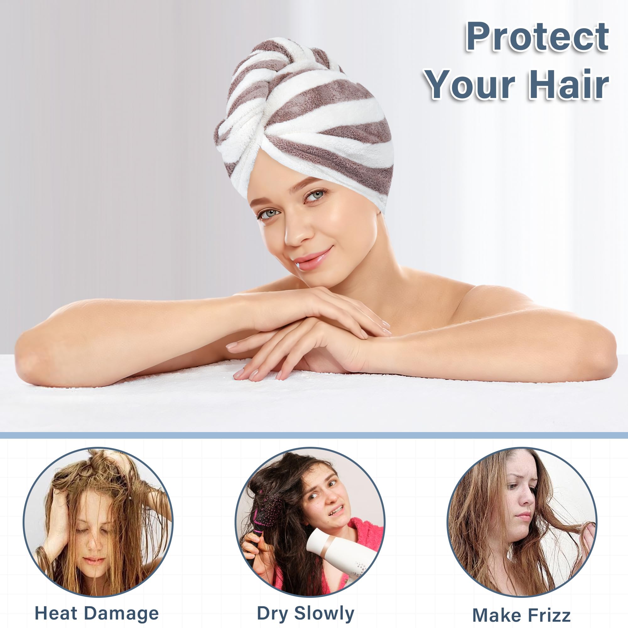 YiRayon Microfiber Hair Towel Wrap, Soft Lightweight Hair Turben Towel, Super Absorbent Quick Dry Hair Turban with Button, Larger Microfiber Hair Towels for Women Curly Long Hair