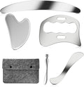 304 Stainless Steel Guasha Muscle Scraper Set, 5 in 1 Gua Sha Massage Kit and Derma Edge Scraping Tools for Physical Therapy- Deep Tissue Massage Scraper Tool for Body and Face Relaxation (Grey)