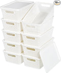 Anywish Plastic Storage Baskets With Lid, Storage Bins for Organizing, Stackable Decorative Containers for Shelves Drawers Desktop Closet Playroom Classroom Office, 10 Pack-White