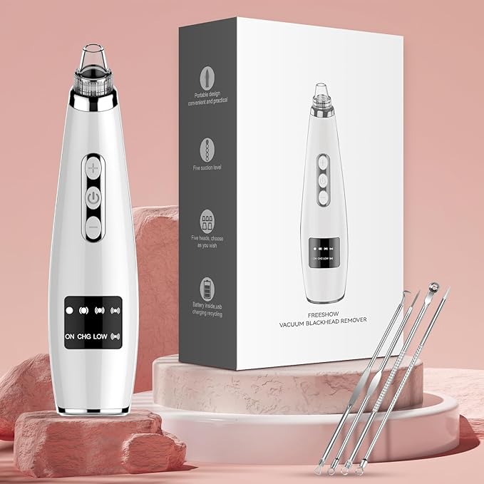 Blackhead Remover Pore Vacuum Pore Cleaner Electric Comedone Whitehead Extractor Tool-5 Suction Power-5 Probes,USB Rechargeable Blackhead Vacuum Kit for Women & Men