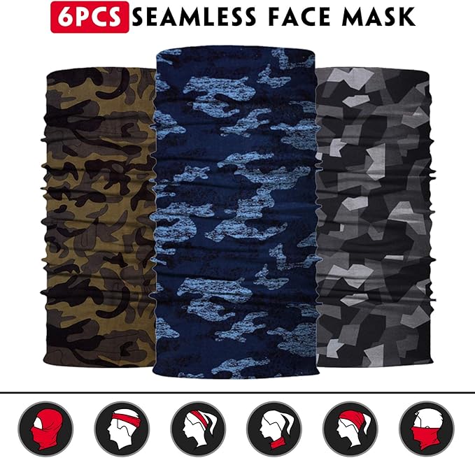 Neck Gaiter Mask, Sun Mask, Rave Bandana Face Mask, Seamless Face Scarf, Headband for Men Women (A-Black Series 3)