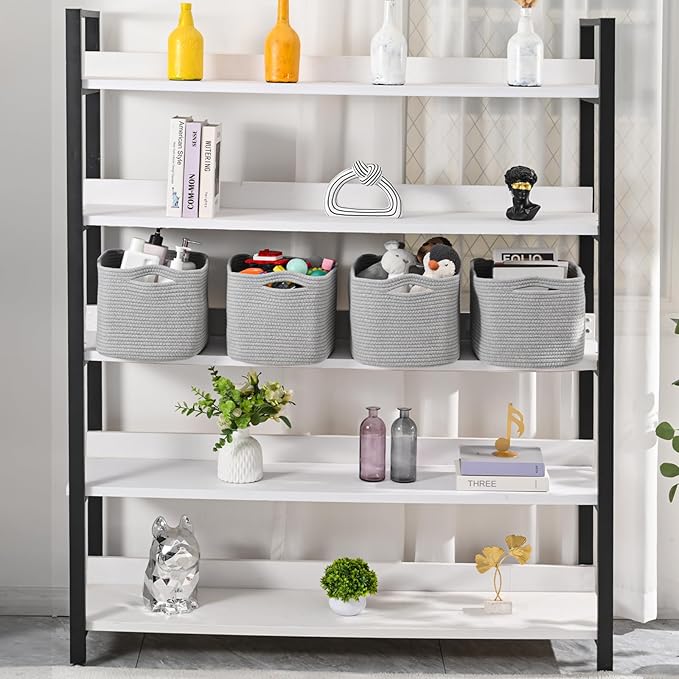 ICERZCZ Storage Baskets for Organizing & Shelves, Woven Cotton Rope Organization Bins for Dog Toys, Clothes, Books, Nursery Organizer, 15" Lx11 Wx9.5 H, (4 Packs) Grey
