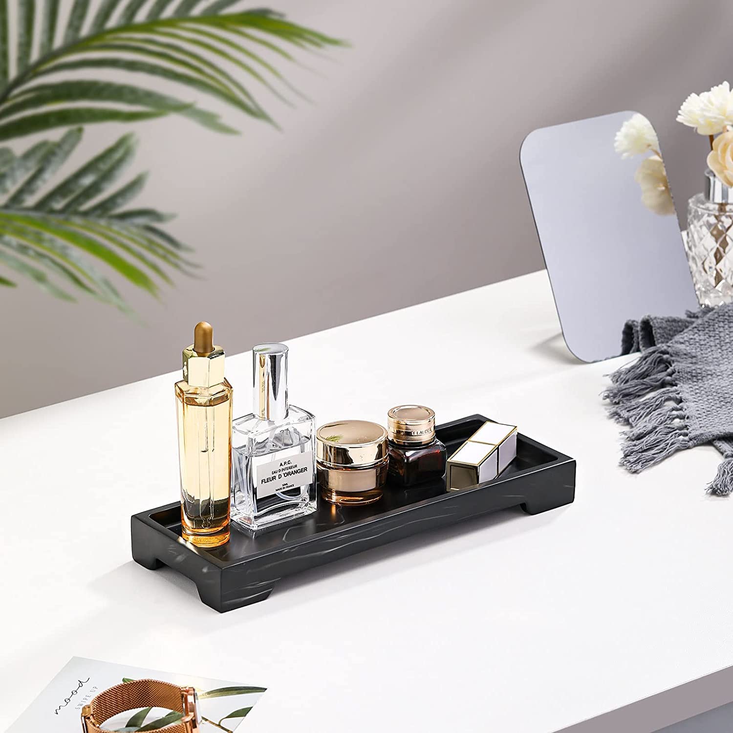 Luxspire Marble Tray for Soap Dispenser Perfume Jewelry, S, Ink Black