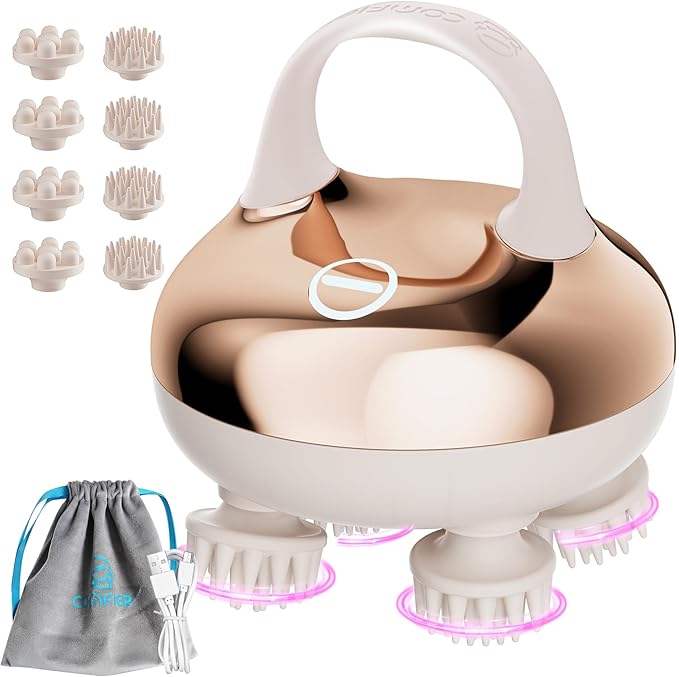 COMFIER Cordless Scalp Massager with Heat, Waterproof Electric Head Massager for Deep Scalp Cleansing, Hair Care & Daily Relaxation, Rechargeable 3 Modes, Gift for Women Men