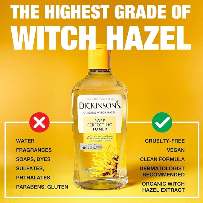 Dickinson's Original Witch Hazel Pore Perfecting Toner | 100% Natural Distilled Witch Hazel | America's #1 Toner | Refines Pores | Removes Impurities & Oil |8 Fl Oz | 6 Count