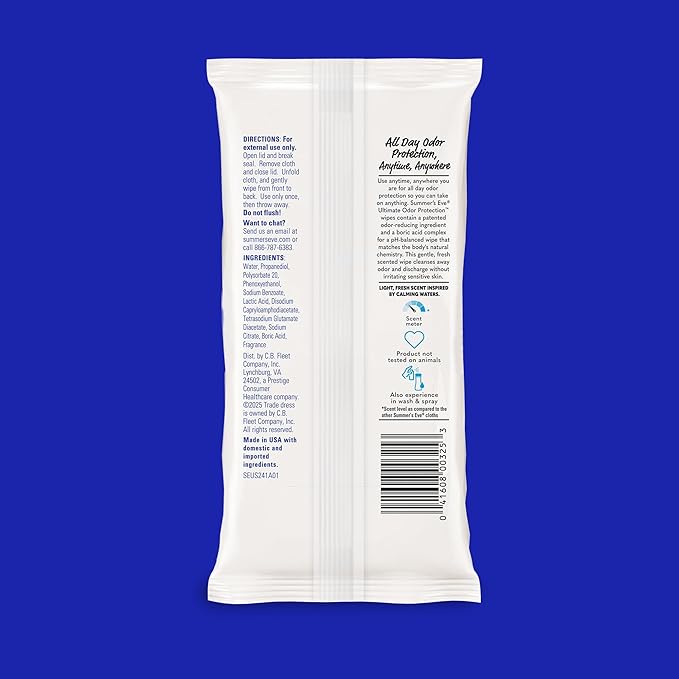 Summer's Eve Feminine Wipes, Ultimate Odor Protection, Boric Acid, 32 Ct