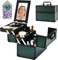 GALHUBIS Makeup Train Case, Portable Makeup Case with Mirror, 2-Trays Cosmetic Organizer Case,Nail Polish Organizer, Travel Makeup Box, Profesional for Salon Barber, Green