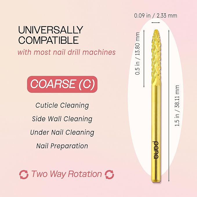 PANA 3/32" Carbide Cuticle Nail Drill Bit for Cuticle Cleaning, Dead Skin Removal, Gel Polish & Acrylic Removal, Under Nail Cleaner, Nail Salon, Manicure Tools (UNC - Gold, Coarse)