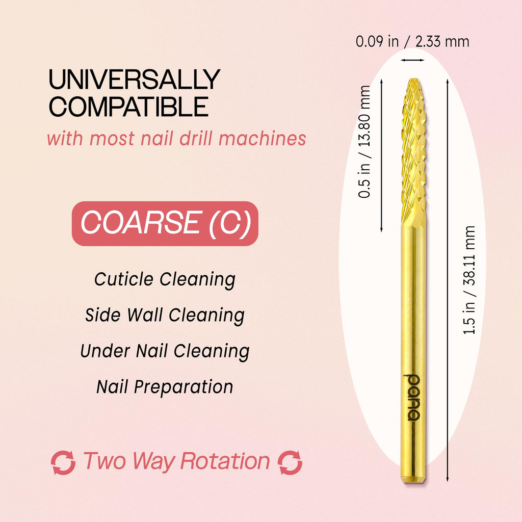 PANA 3/32" Carbide Cuticle Nail Drill Bit for Cuticle Cleaning, Dead Skin Removal, Gel Polish & Acrylic Removal, Under Nail Cleaner, Nail Salon, Manicure Tools (UNC - Gold, Coarse)