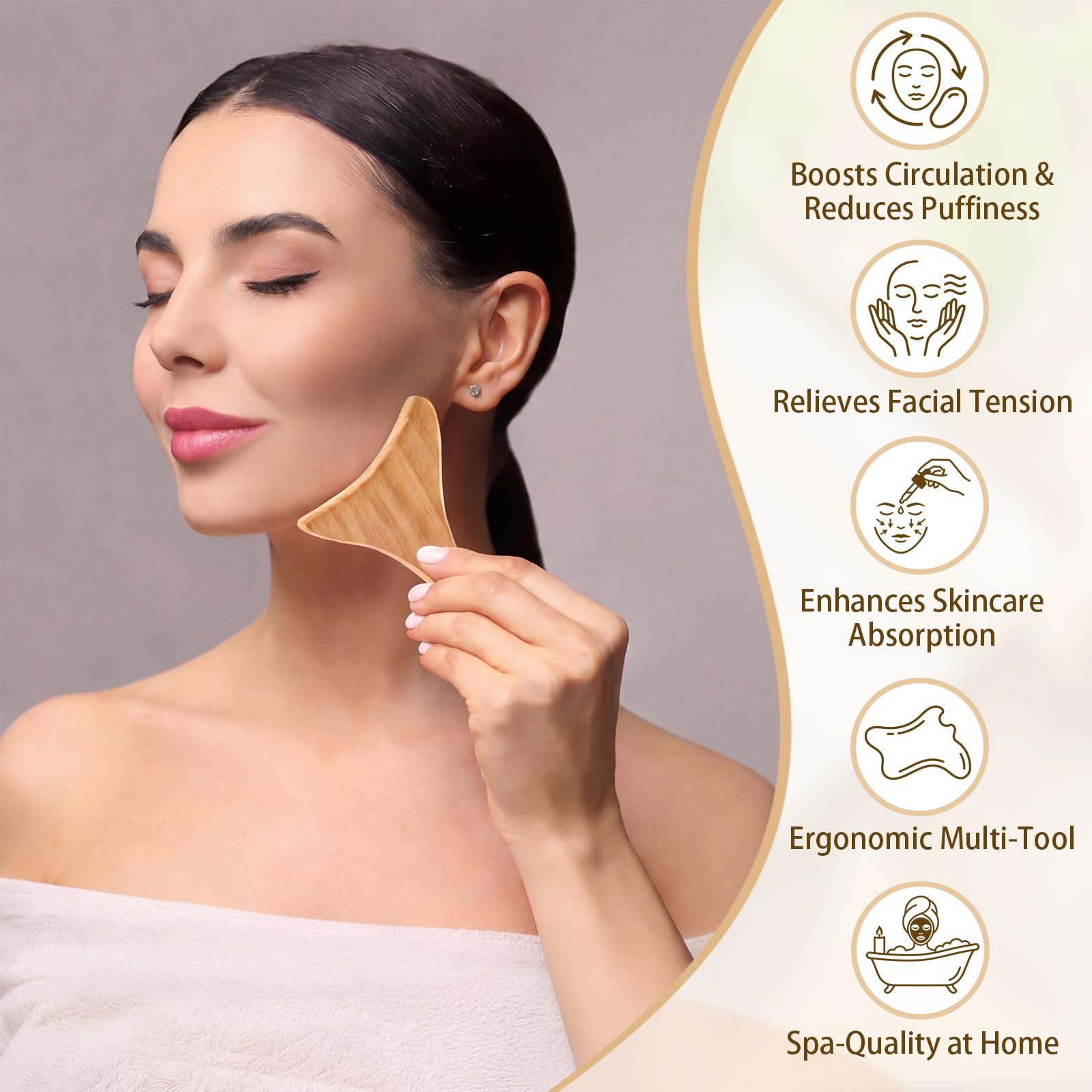 Boao 7 Pcs Wood Therapy Massage Tools Set, Wooden Face Massage Tool & Roller Kit for Lymphatic Drainage Care, At-Home Relaxation & Facial Care, Natural Wood