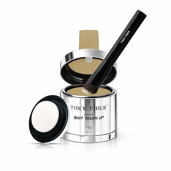 THICK FIBER Root Touch Up Powder with Brush – Covers Grey Roots, Thinning Hair & Bald Spots – Sweat & Water Resistant for Men & Women (Blonde, 0.35 Ounce (Pack of 1))