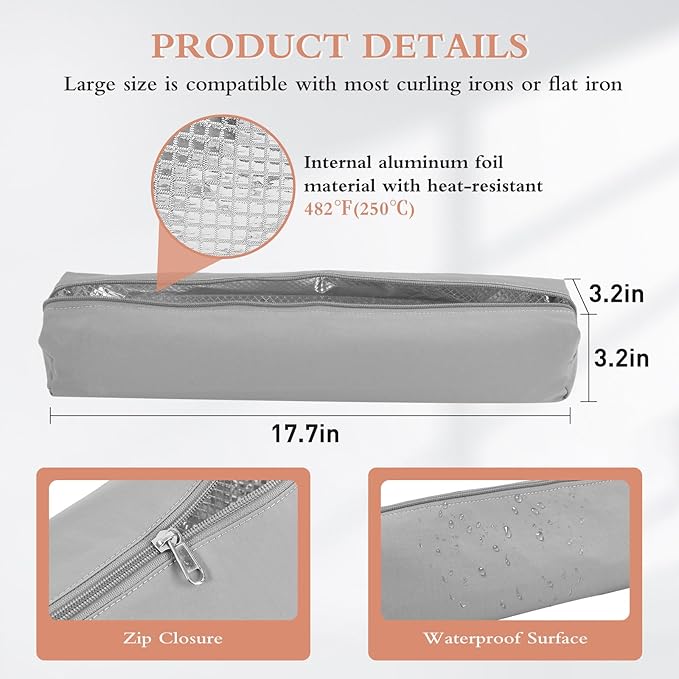 Suafrnut Professional Hot Hair Tools Organizer Bag Portable Travel Heat Resistant Storage Case Pouch for Curling Irons, Flat Irons, Hair Straightener and Styling Tools(17.7" x 3.2"x 3.2")