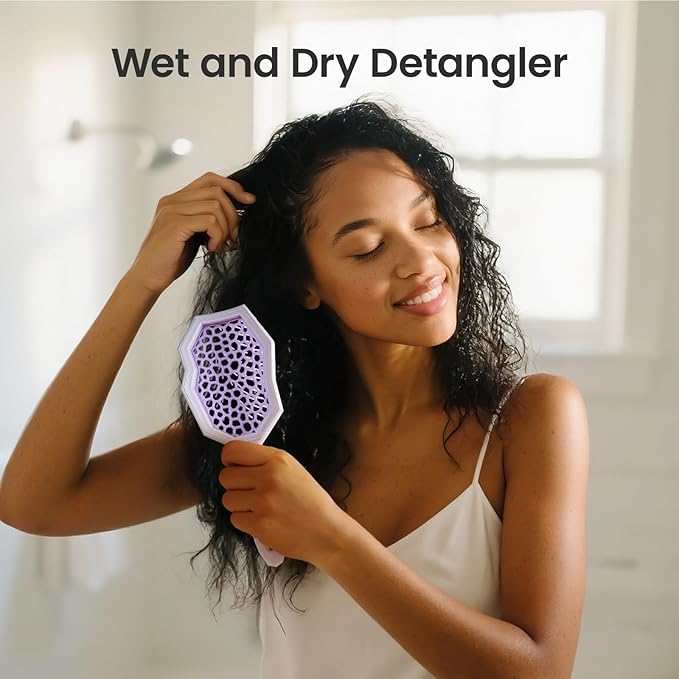 AIMIKE Glacier Detangling Brush, Pain-Free Detangler Brush for Curly Hair Wet & Dry Use, Vented Hairbrush for 2C-4C Curls, Helps Reduce Breakage, Purple