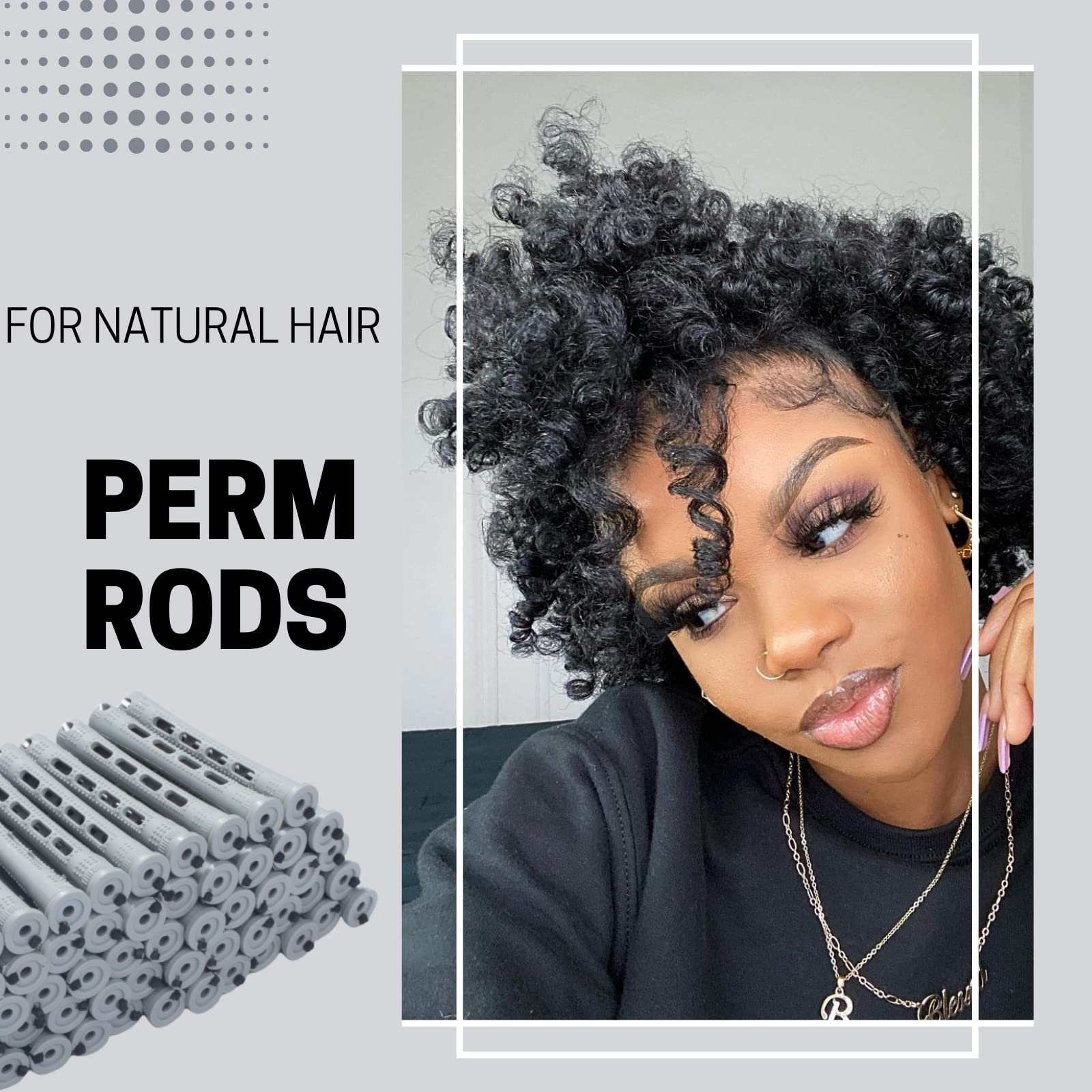 Perm Rods,60 pcs Hair Rollers for Natural Hair Long Short Styling Tool Curlers Small Size 0.59 inch Gray Color