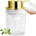 AZMOYAC Glass Foam Soap Dispenser, 8 Oz Face Wash Dispenser for Bathroom, Vintage Glass Clear Foaming Hand Soap Dispenser, Small Refillable Lotion Dish Dispenser for Kitchen (Golden-7 OZ)
