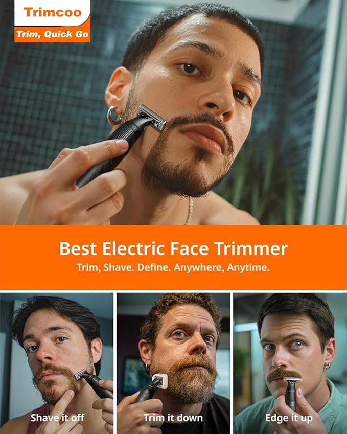 Trimcoo Men's Electic Beard Trimmer with 12-in-1 Rotating Combs - Professional Precision Styling,Magnetic Snap Blade, Wet/Dry Use, USB-C Fast Charge, Travel Friendly - Ideal for All Beard Styles
