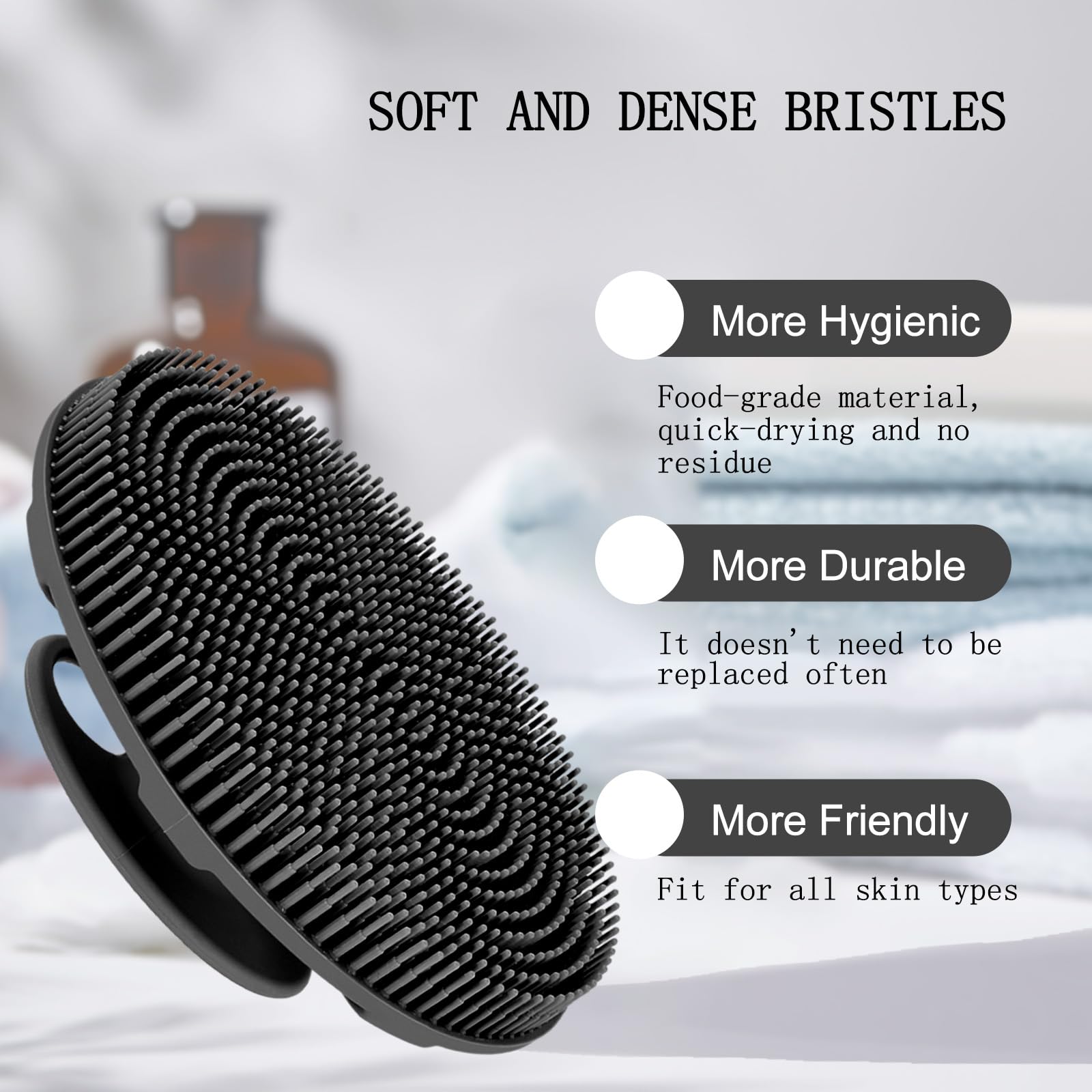 INNERNEED Food-Grade Soft Silicone Body Scrubber Shower Brush, Black