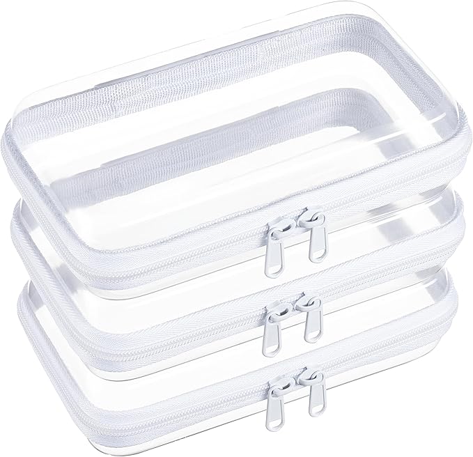 WELPIRT 3-Pack Small Clear Hard Shell Zipper Pouches, Clear Zipper Bags, Hard Case Pouches for Purse & Diaper Bag Organizer,and Travel Essentials（3S）