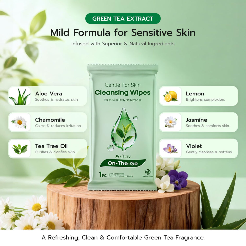 60 PCS Rinse-Free Body Wipes, Ultra Thick Shower Wipes for Skin, Disposable & Travel Essentials, Hypoallergenic, Green Tea & Aloe-Infused, XL Cleansing Wipes for Post Workout Cleanup & Elderly Hygiene