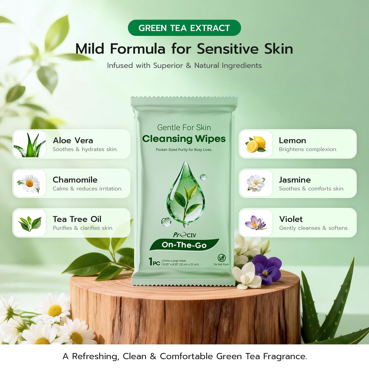 60 PCS Rinse-Free Body Wipes, Ultra Thick Shower Wipes for Skin, Disposable & Travel Essentials, Hypoallergenic, Green Tea & Aloe-Infused, XL Cleansing Wipes for Post Workout Cleanup & Elderly Hygiene