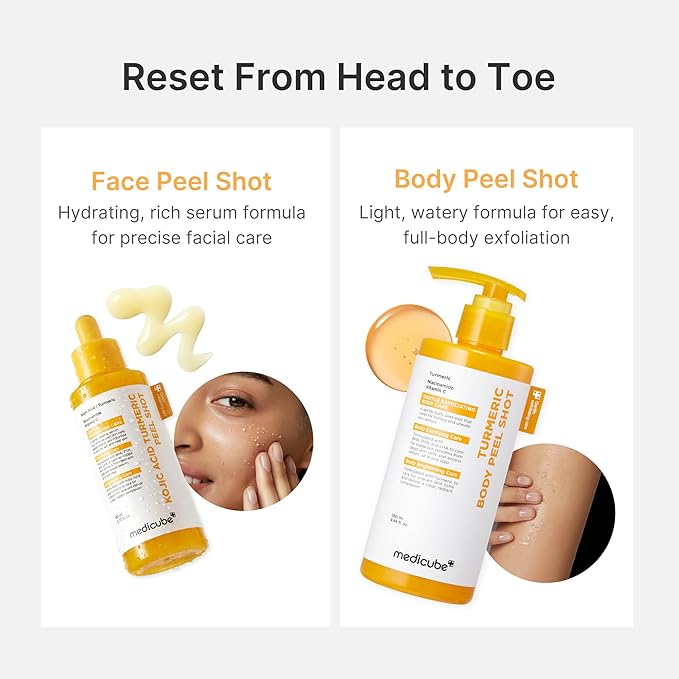 medicube Body Peel Shot with Kojic Acid and Turmeric | Gentle Body Brightening & Exfoliating Serum with BHA, LHA & PHA for Dead Skin Cells, Uneven Looking Skin & Excess Sebum | 9.46 fl.oz