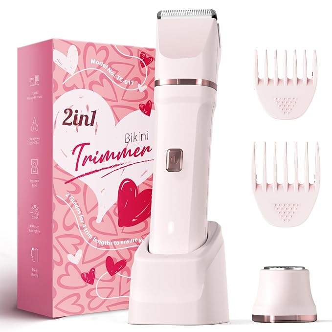 Bikini Trimmer for Women - Painless Electric Razors for Silk Skin,Cordless Body Shaver for Trip,Replaceable Lady Facial Razor, IPX7 Waterproof&Easy Cleaning, Ceramic Blade, Gifts for Women