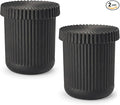 2 Pack Qtip Holder - Apothecary Jars with Lids, Bathroom Organizers and Storage Canister for Cotton Balls,Swabs,Floss Picks,Hair Ties,Clear Glass Vintage Bathroom Decor Jar Set (Black)