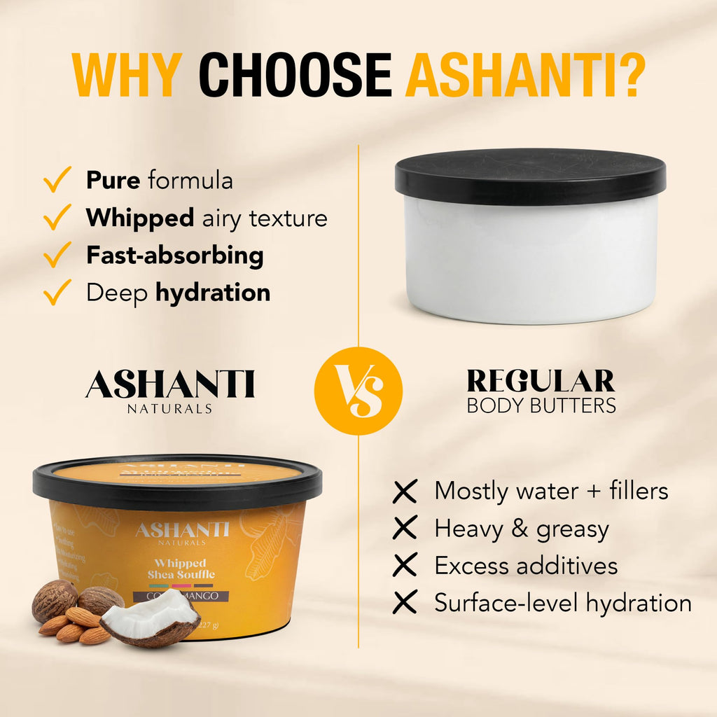 Ashanti Naturals Scented Whipped Shea Butter | African Body Butter for Women Men w/Coconut and Almond Oil (Coco Mango Souffle, 8 oz)