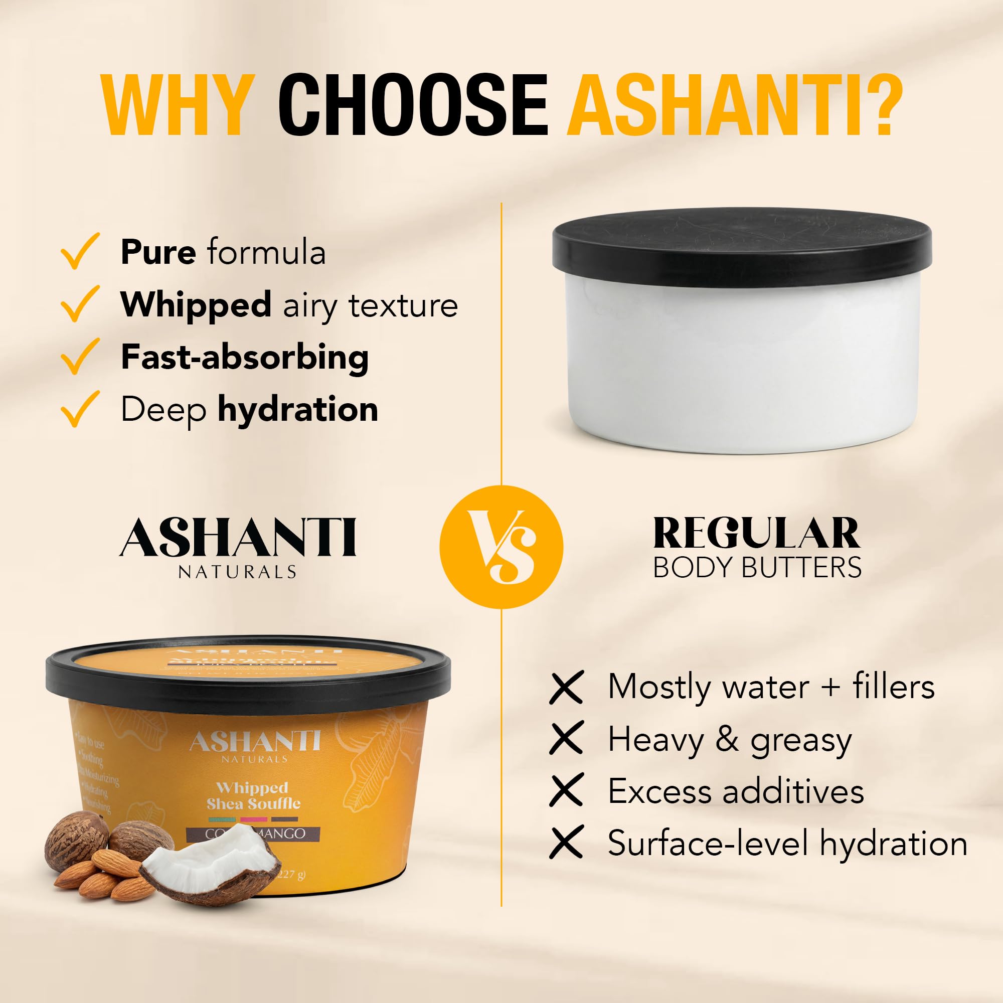 Ashanti Naturals Scented Whipped Shea Butter | African Body Butter for Women Men w/Coconut and Almond Oil (Coco Mango Souffle, 8 oz)