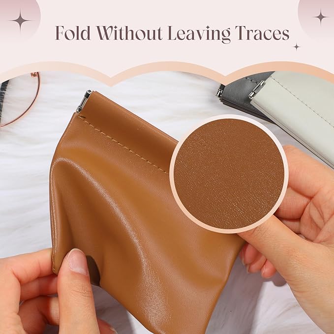 ISKYBOB 4.7in Small Makeup Bag for Purse, 4Pcs Pocket Leather Cosmetic Bag Small Squeeze Coin Purse for Women Snap Closure Pouches for Purse Organizer Pouchic for Travel Jewelry Storage (Business)