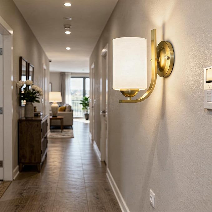 Wall Sconces Lights Lamp for Bedroom Bathroom, Modern Vanity Light Fixtures, Gold Farmhouse Wall Mount Lighting Lanterns with Glass Shade for Living Room Mirror Hallway Kitchen