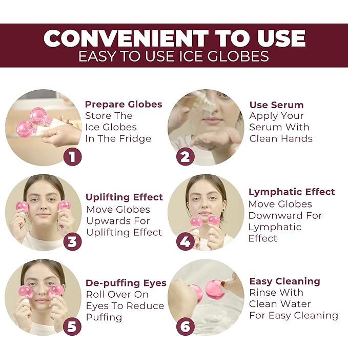 Ice Globes for Face 2Pcs–Enhancing Daily Beauty with Ice Globes for Facials, Skin Tightening & Anti-Aging–Perfect Ice Globes for Reduction of Puffiness & Wrinkles of Face, Neck & Eyes–Pink