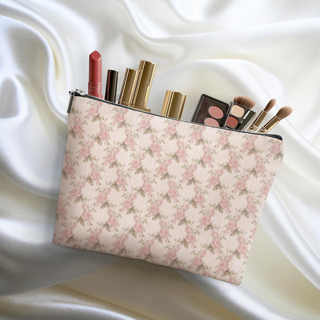 4pcs Pink Vintage Roses Floral Makeup Bag, Rose Gifts for Women Girl Sister