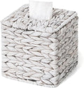 Tissue Box Cover, Square Wicker Tissue Box Holder Facial Tissues Boxes, Hand Woven Napkin Box Tissue Holder for Bathroom Bedroom Office Table Desk Night Stand, Boho Decorative, White