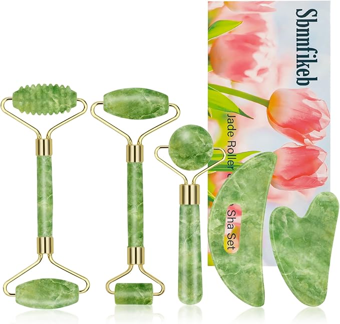 Sbnnfikeb Jade Roller & Gua Sha Set 5-in-1, Full Body Massage Tools