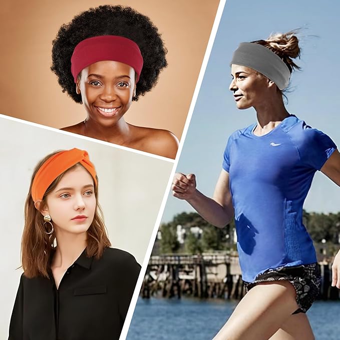 Stretchy Wide Headbands for Women - 12 Pcs Non Slip, Absorbed Sport Headband Soft Twist Knotted Headbands for Daily Life Yoga Workout (12 Color2)