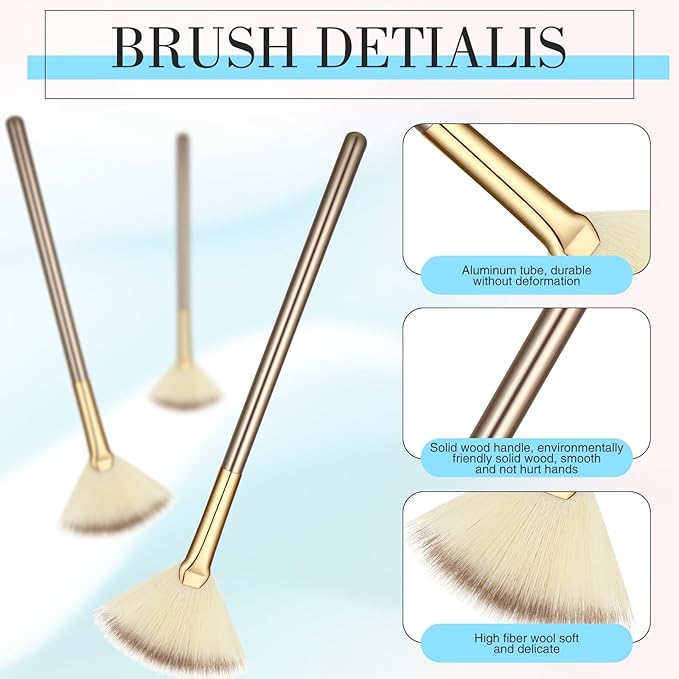 Ziliny 12 Pcs Soft Facial Fan Brush Blush Makeup Brush Face Mask Acid Applicator Multi Use Cosmetic Tools for Peel Mask Makeup for Mud Cream(Champagne)