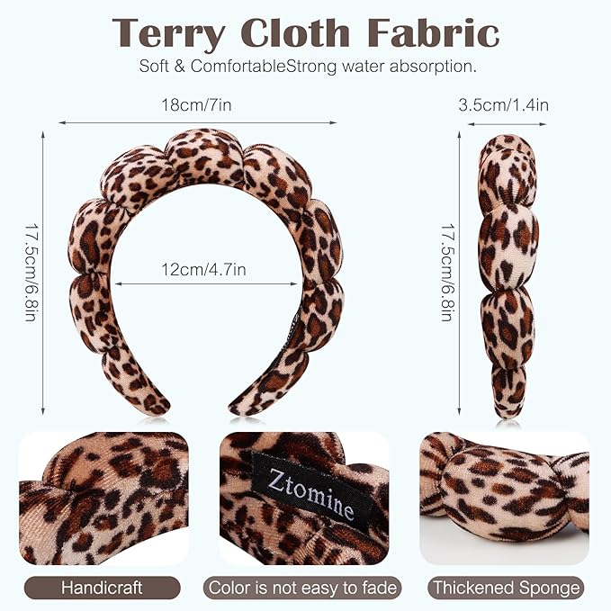 Ztomine Spa Headbands for Facial Skincare, Set of 2 Terry Cloth Headbands for Face Washing, Hair Mask, Skin Treatment