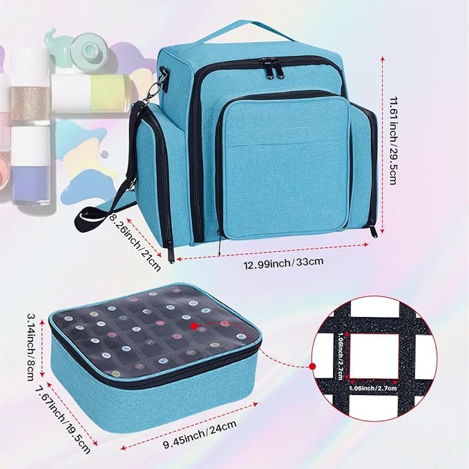 YAHOURWAT Nail Polish Organizer Holds 60 Bottles and a Nail Lamp,Portable Travel Case with 2 Removable Bags and Tools Storage Pockets Green