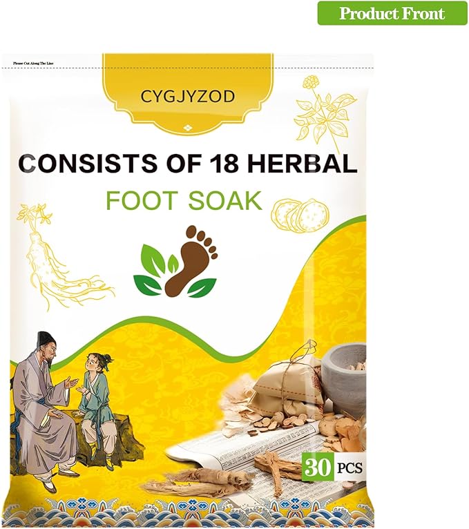 Ginger Chinese Herbal Foot Soak Set – 30 Detox Bags for Dry Feet,Cracked Feet and Lymphatic Drainage泡脚药包
