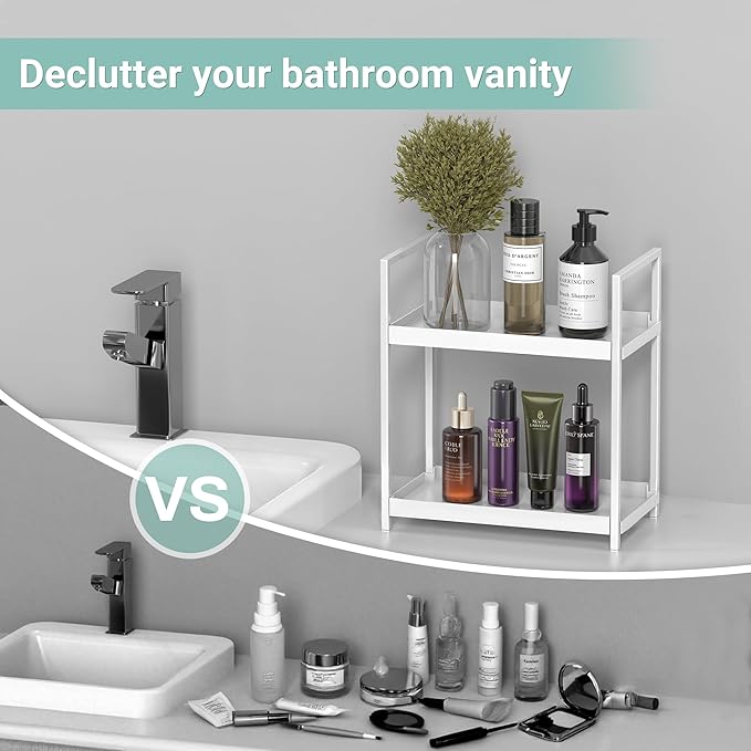 Oasiteege 2 Tier Bathroom Counter Shelf Organizer for Skincare Makeup
