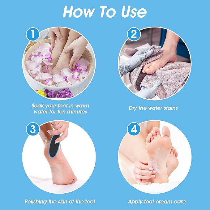 WLLHYF 4 Pieces Double Sided Pedicure Foot File Foot Scraper, Exfoliator Remover Dead Skin Hard Skin Calluses Foot Scrubber Reusable Foot Care Pedicure Tool for Wet and Dry Cracked Feet 2 Sizes