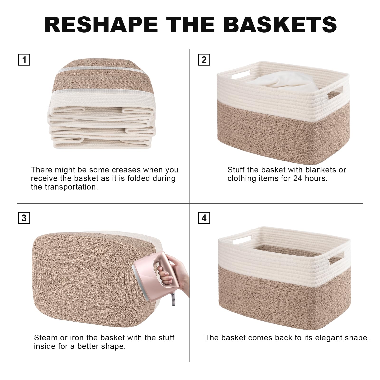 SIXDOVE 4 Pack Storage Baskets for Organizing, Woven Baskets for Shelves - Perfect for Toys, Books, Towels, and Clothes, Durable Gift Basket Bins Toy Storage, 15.7''Lx11.8''Wx7.8''H, Brown & White