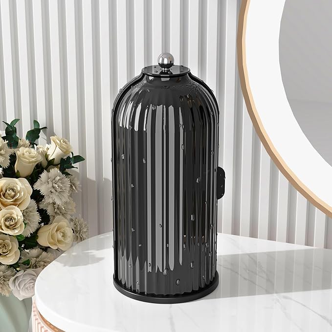 GAXmi Makeup Brush Holder with Lid Rotating Cosmetic Organizer, Dark Black